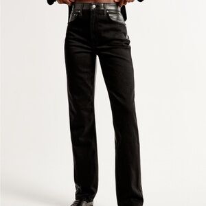 Mixed Fabric ultra High Rise 90’s straight jeans- 34 - short